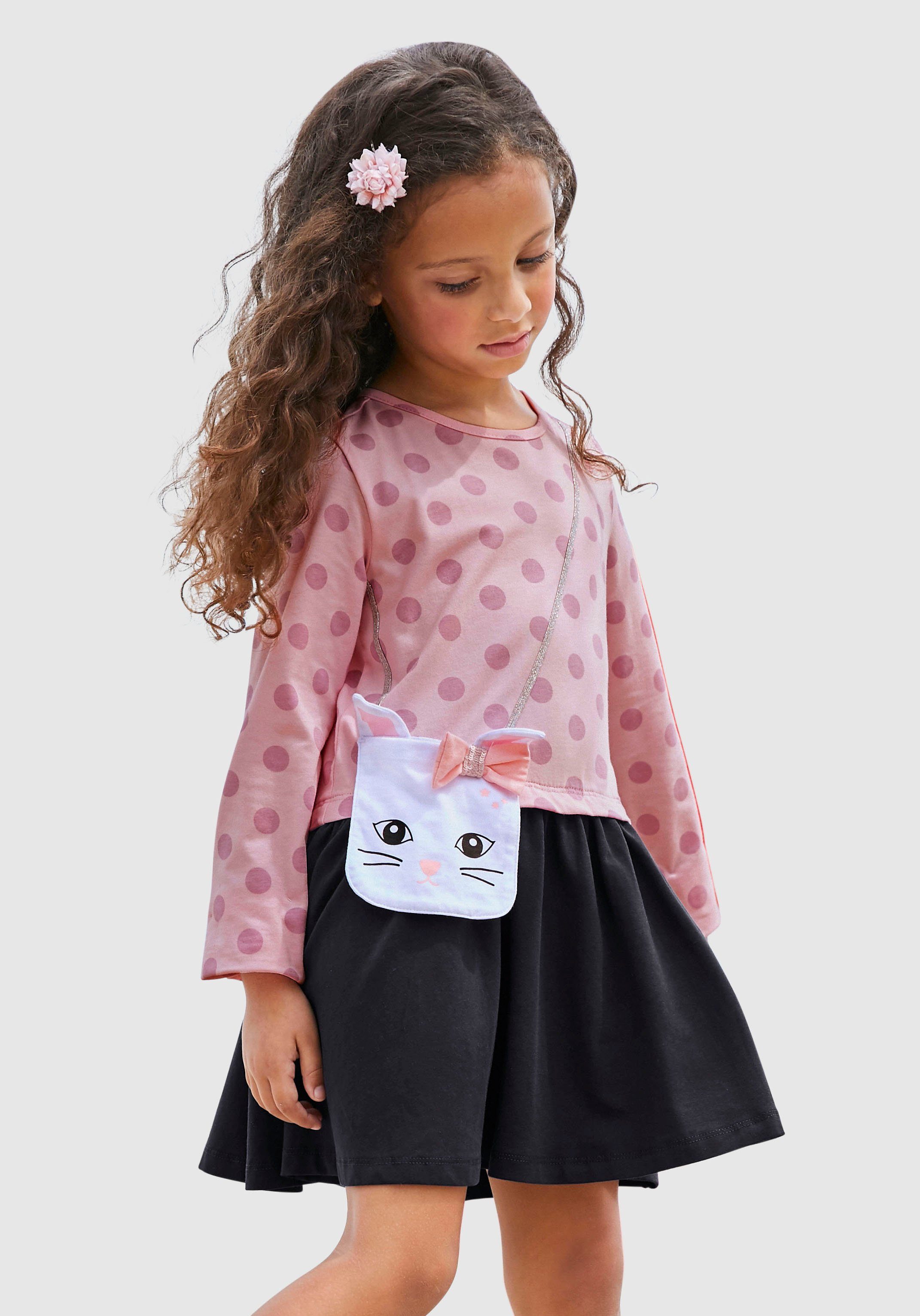 KIDSWORLD Jerseykleid mit appliziertem Glitzerband und kleiner Tasche