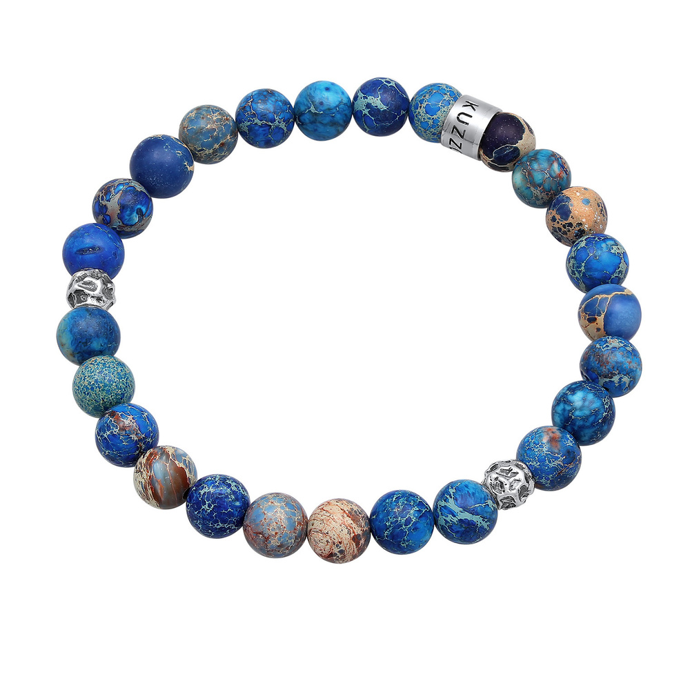 KUZZOI KUZZOI Bracelet Hommes Beads Tendance boules avec agate Bleu en Argent Sterling 9 Bracelet