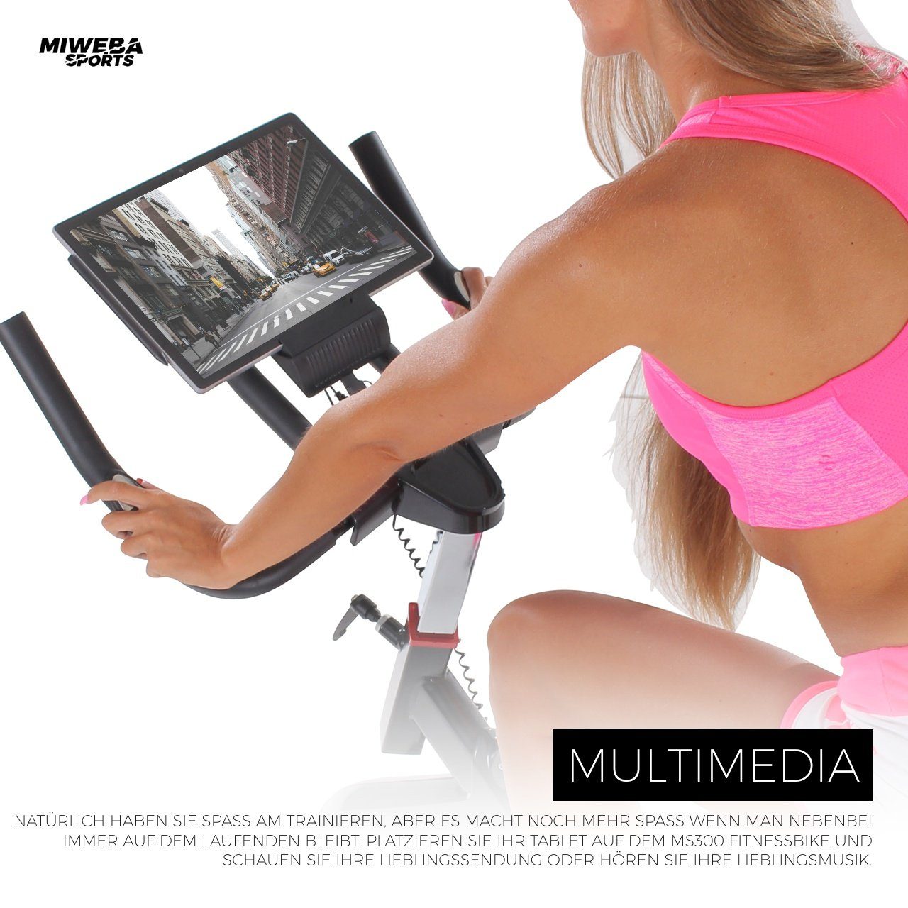 Miweba Sports Speedbike Profi Indoor Cycle Bike MS300 - 13 Kg Schwungmasse (Sportgeräte für zu hause, Heimtrainer Fahrrad, Trimmrad, Fahrradtrainer, Cardio, Sport, Training, Ganzkörpertraining, 1-tlg., Pulsmessung, LCD Display, Handy & Tablethalterun