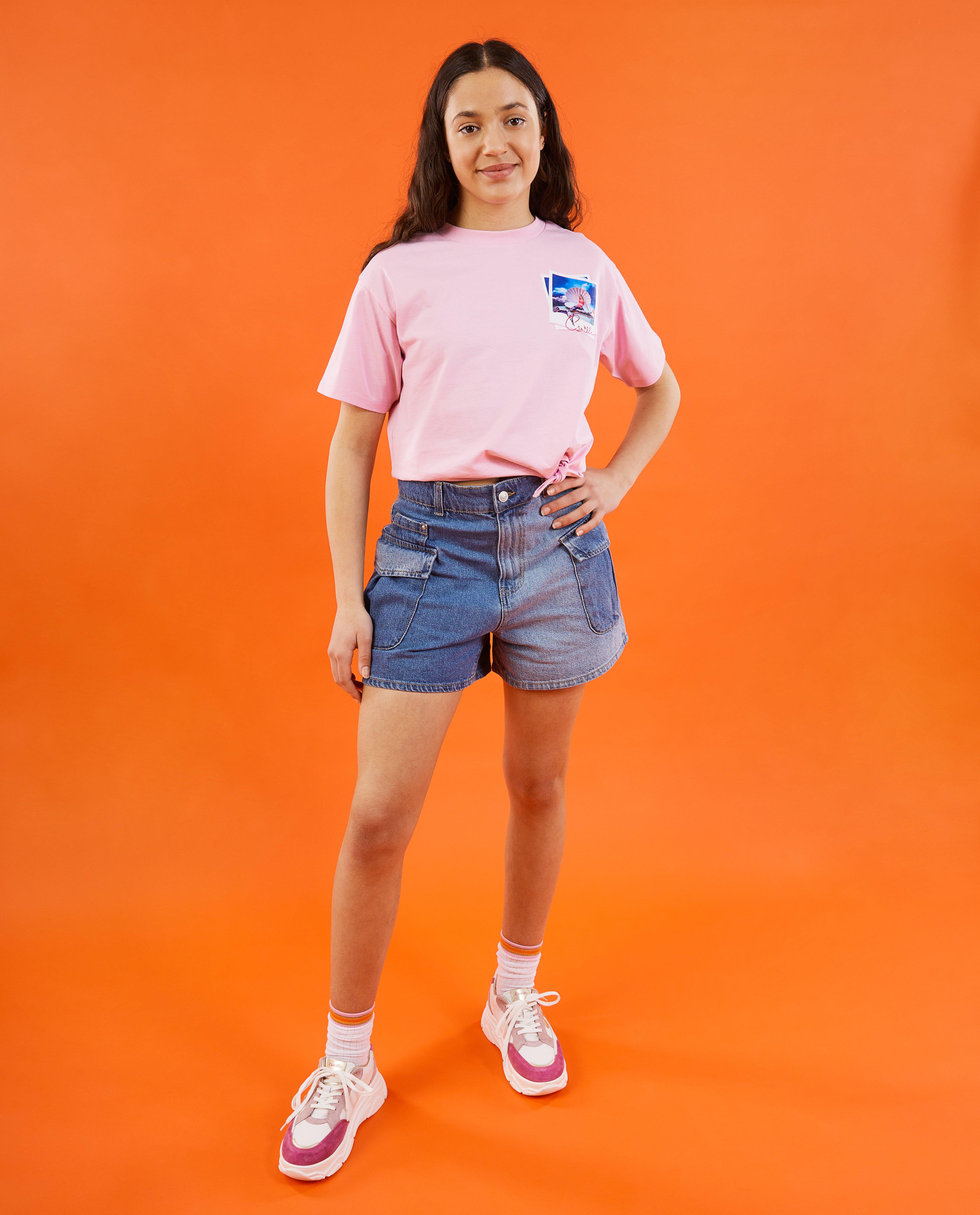 CAMILLE fotómintás póló, XS-XL világos rózsaszín