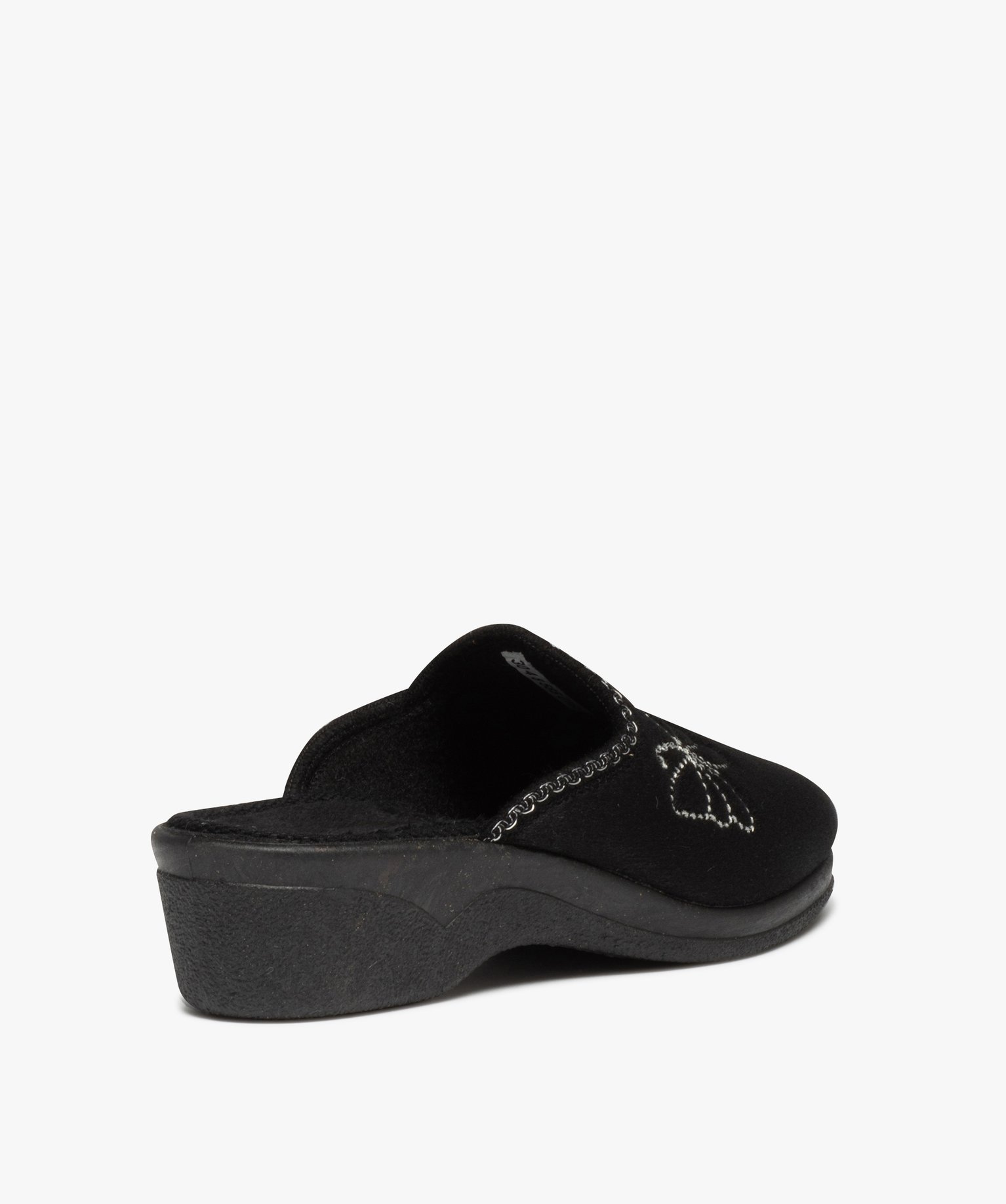 Chaussons femme compensées velours brodé noir | GEMO