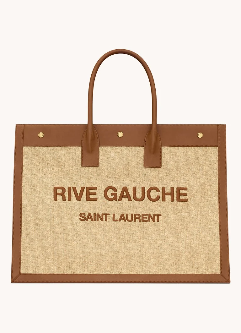 Saint Laurent Rive Gauche shopper in raffia with calf leather details