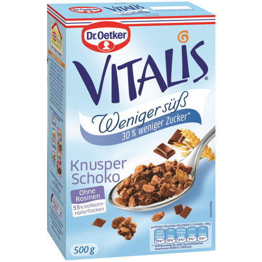 Dr.Oetker Vitalis Knusper Schoko Müsli weniger süß 500G