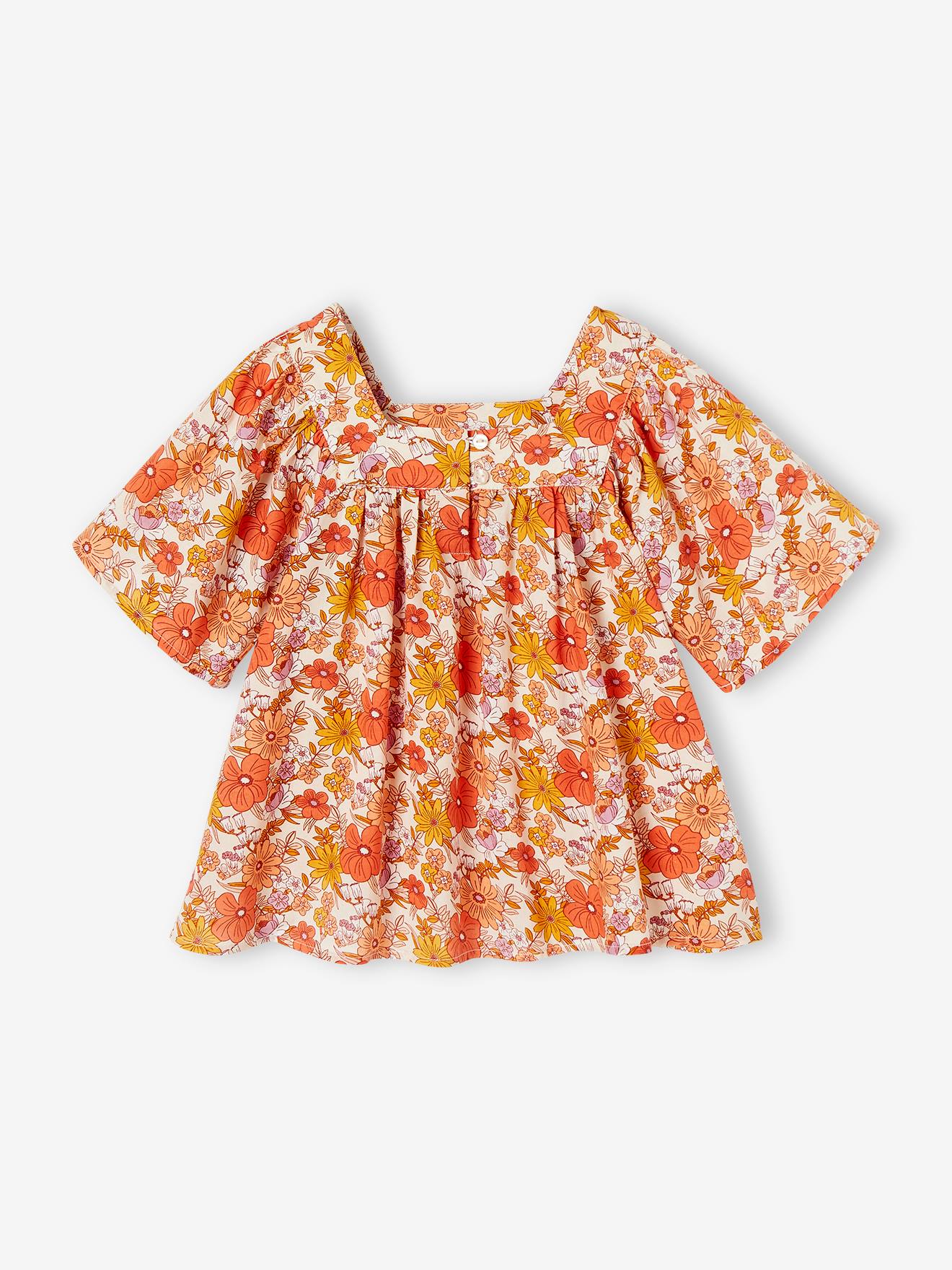 Blouse à fleurs fille manches papillon rose nude