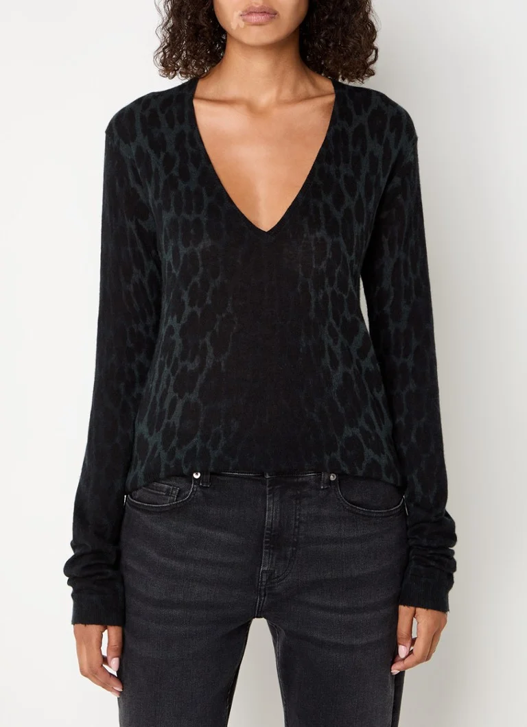 Zadig&Voltaire Rivy fine-knit cashmere sweater with leopard print