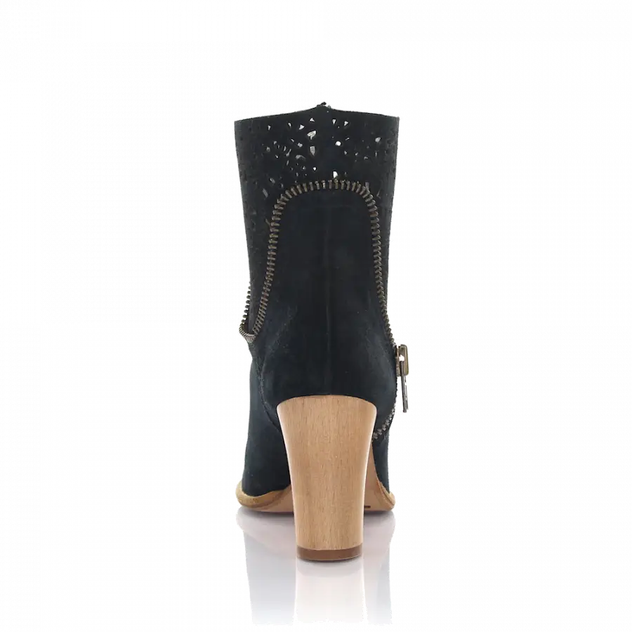 Rossano Bisconti - Stiefeletten Veloursleder Zierreißverschluss schwarz - schwarz