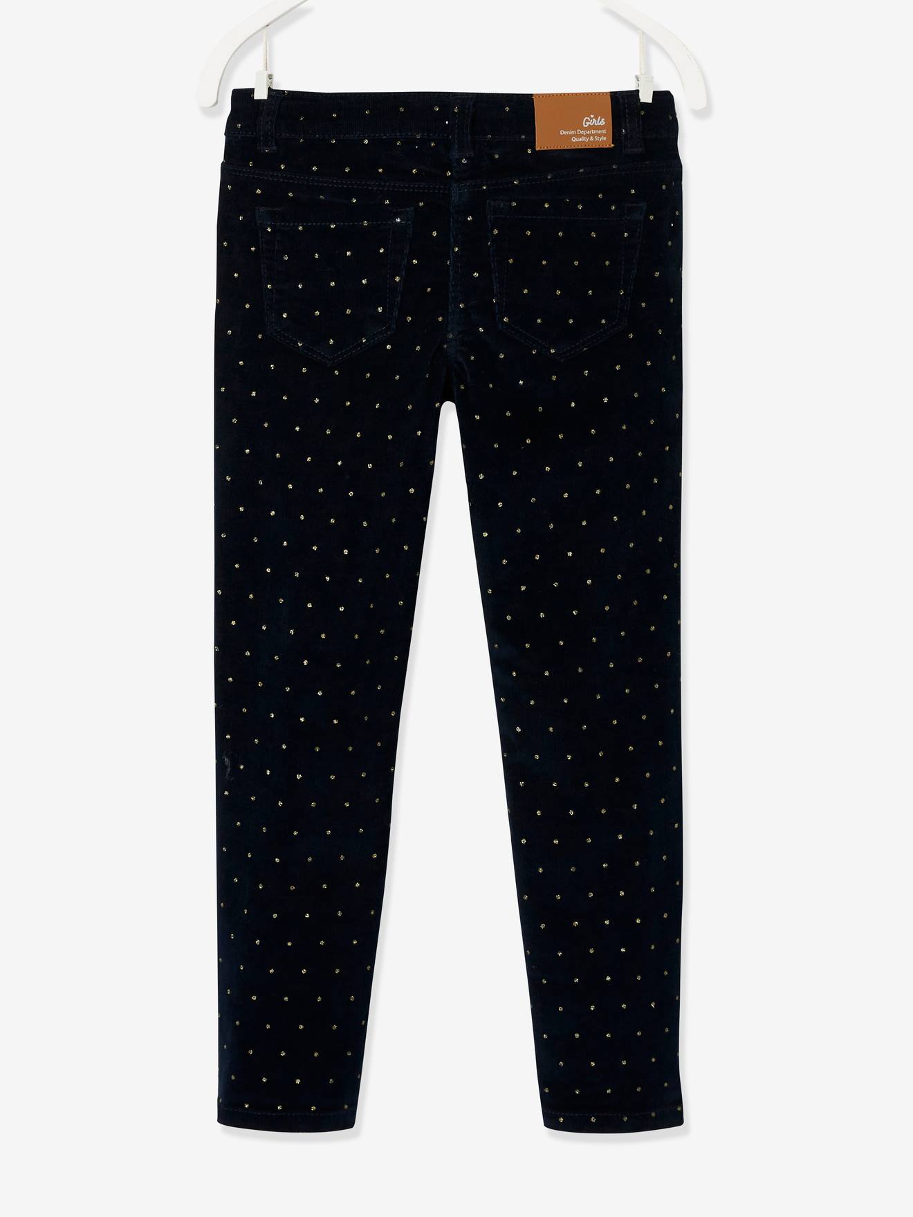 Slim MorphologiK fille en velours à pois irisés tour de hanches médium marine imprimé