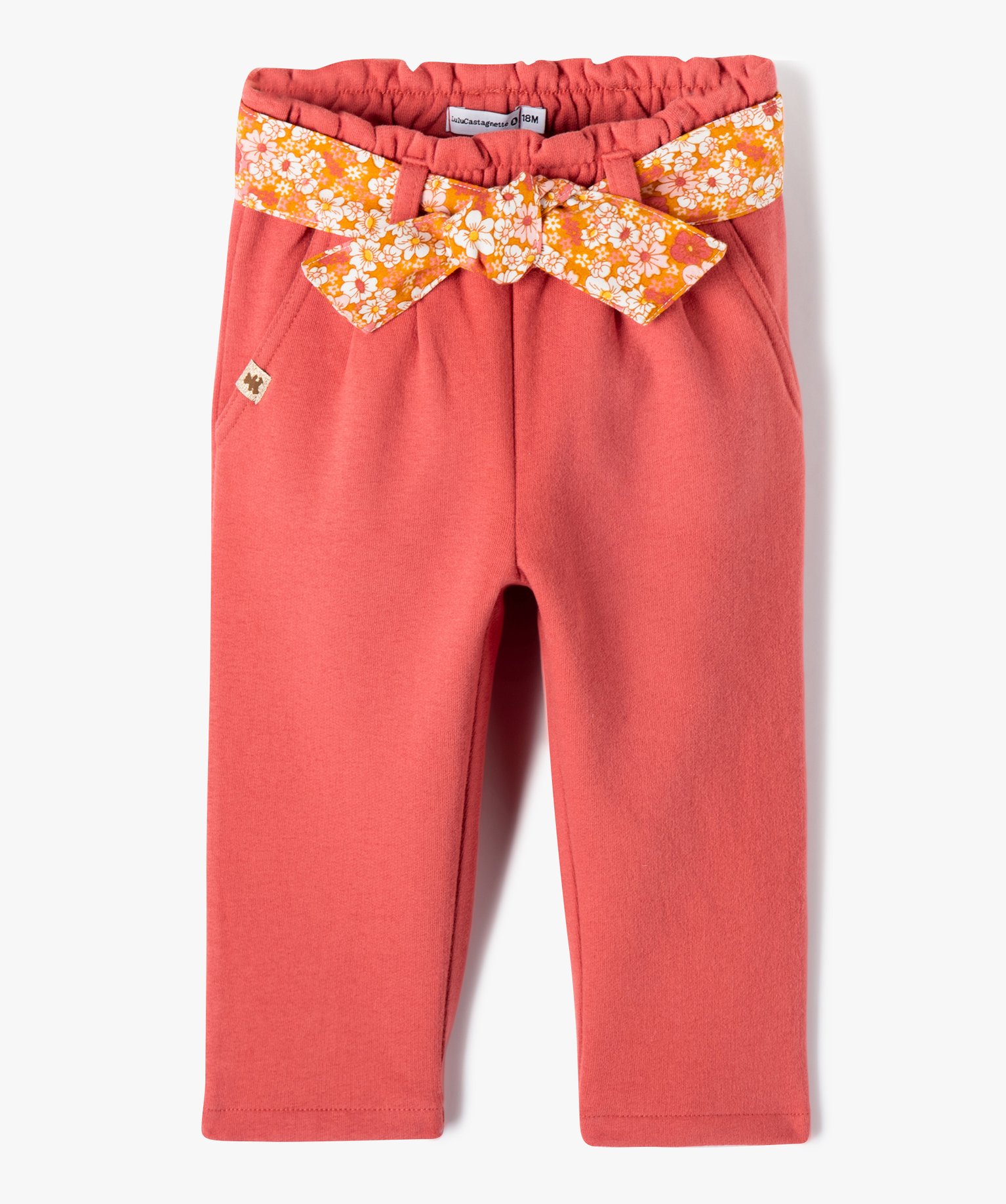 Pantalon carotte en molleton avec ceinture fleurie bébé fi... rose fonce | GEMO
