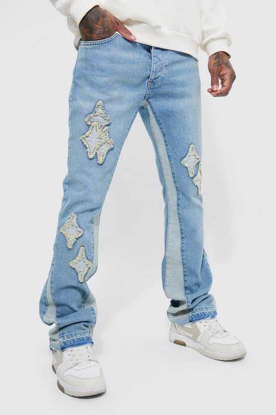 Slim-Fit Schlagjeans mit Applikation