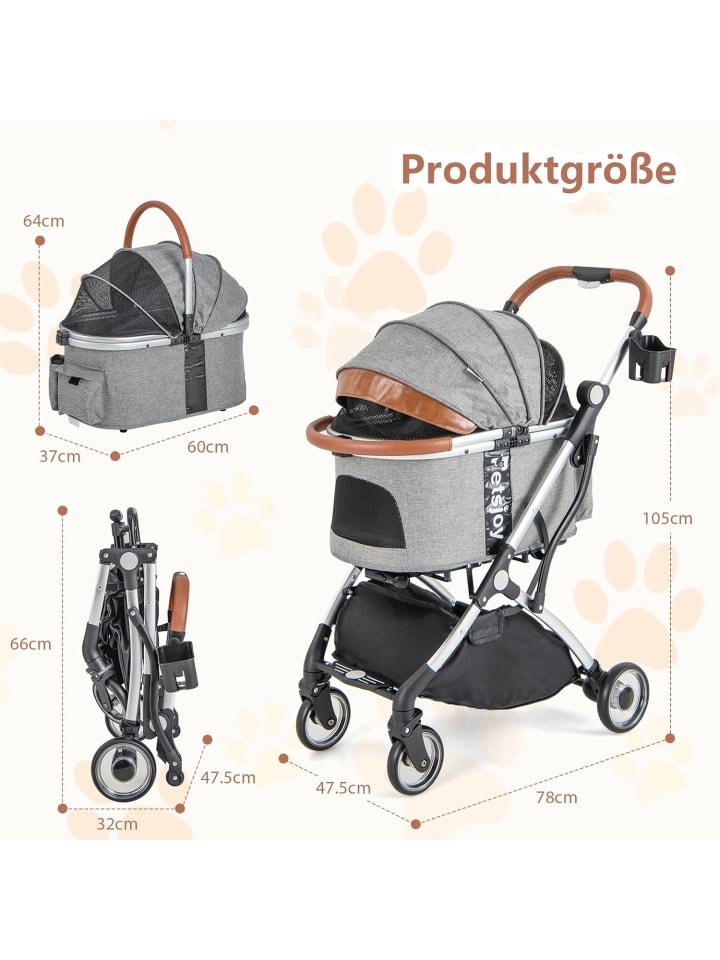 COSTWAY 3 in 1 Hundewagen in Grau günstig kaufen 78 cm