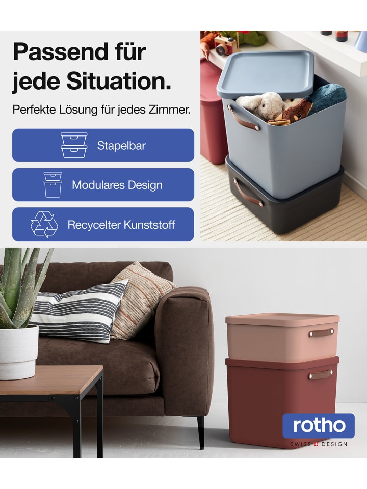 Rotho 2er-Set Kiste mit Deckel Maloja 20l in Holzkohle schwarz ged. günstig kaufen onesize
