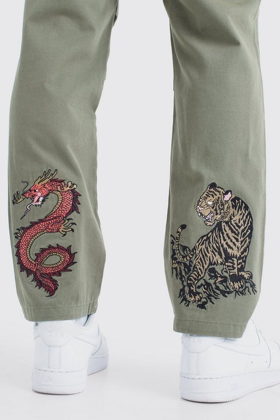 Bestickte Twill-Hose mit geradem Bein