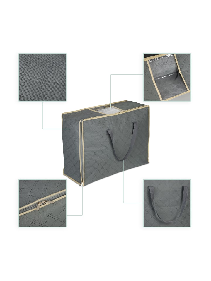relaxdays 2 x Aufbewahrungstasche für Bettdecken in Grau - (B)60 x (H)25 x (T)44 cm günstig kaufen onesize