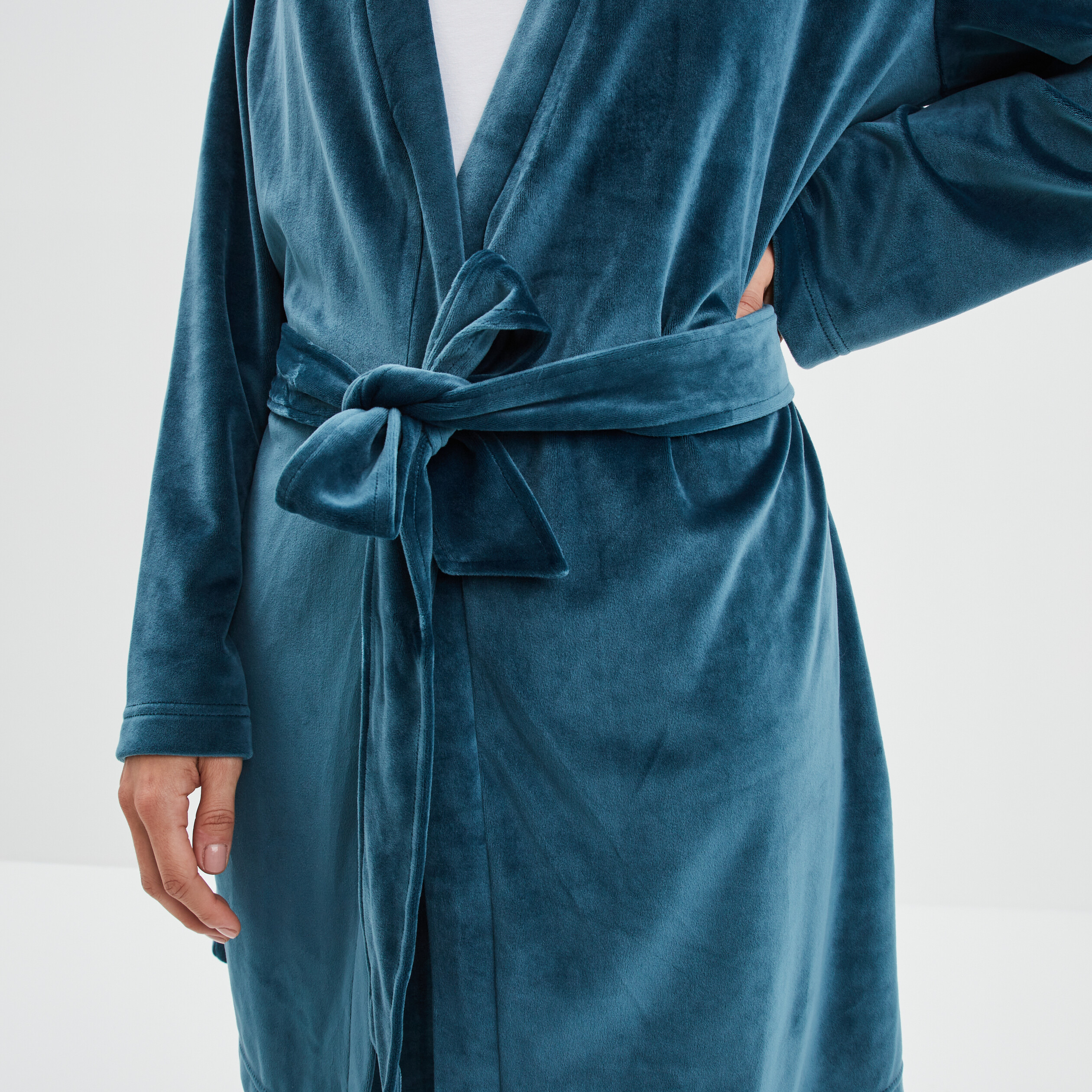 Peignoir velours ceinturé Miniato bleu canard femme | La Halle