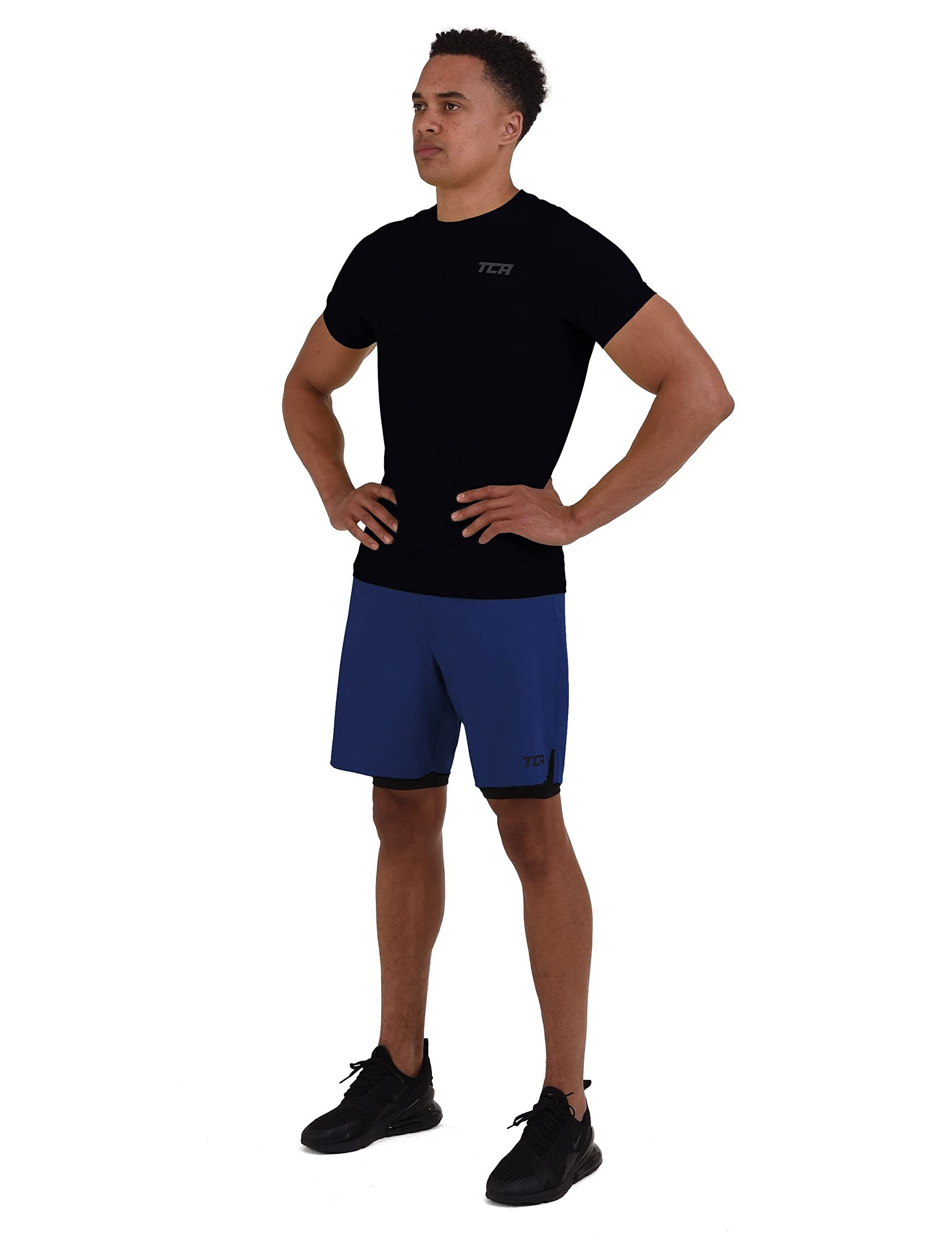 TCA Trainingsshorts TCA Herren 2 in 1 Laufhose mit Kompressionshose - Blau/Schwarz, M