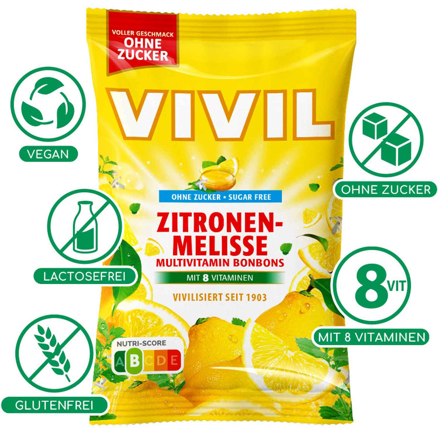 Vivil Multivitamin Bonbons Zitronenmelisse ohne Zucker 120g