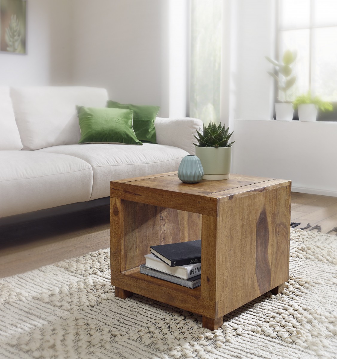 Wohnling Sheesham Couchtisch Massiv 50 x 50 cm Massivholz