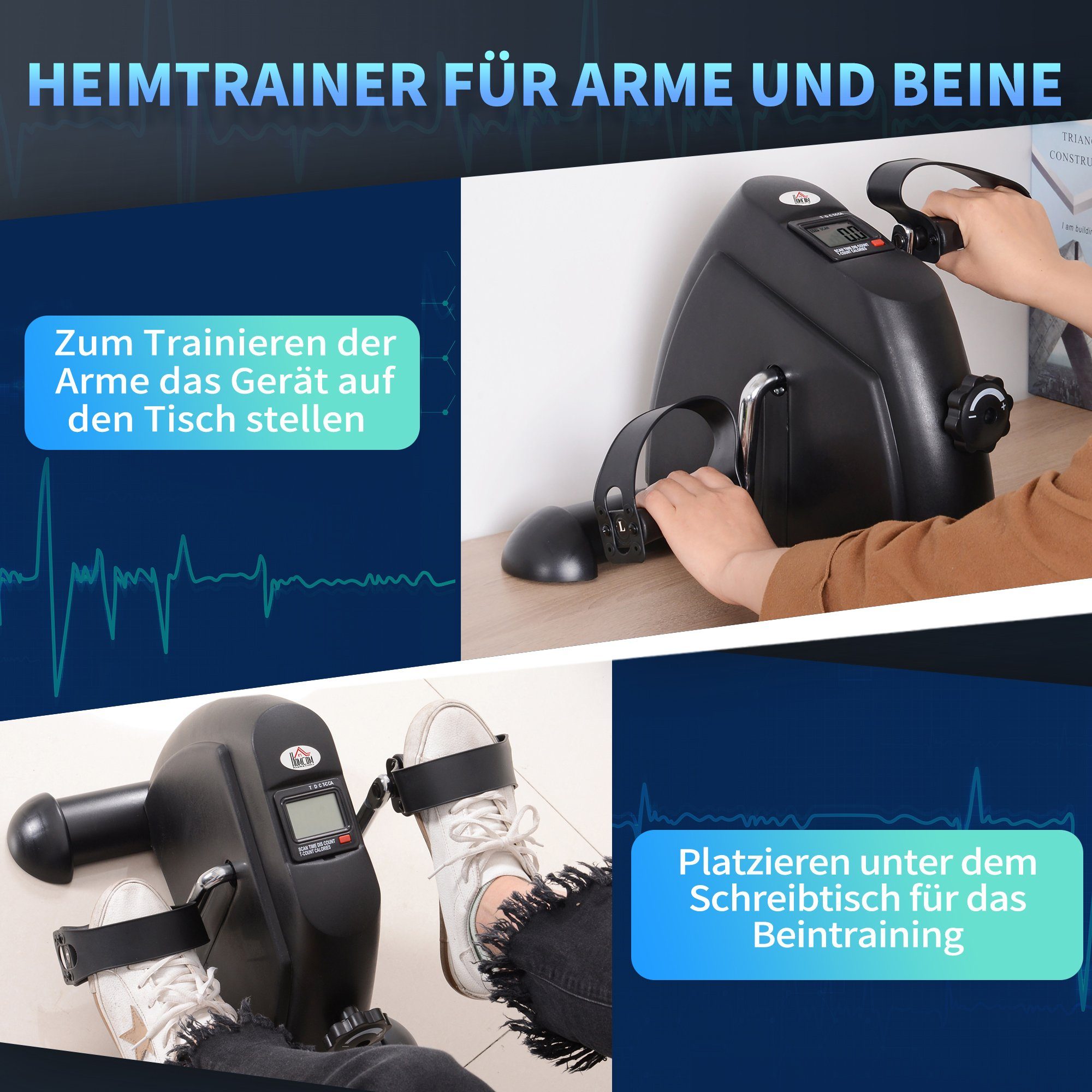 HOMCOM Heimtrainer Pedaltrainer mit LCD-Display