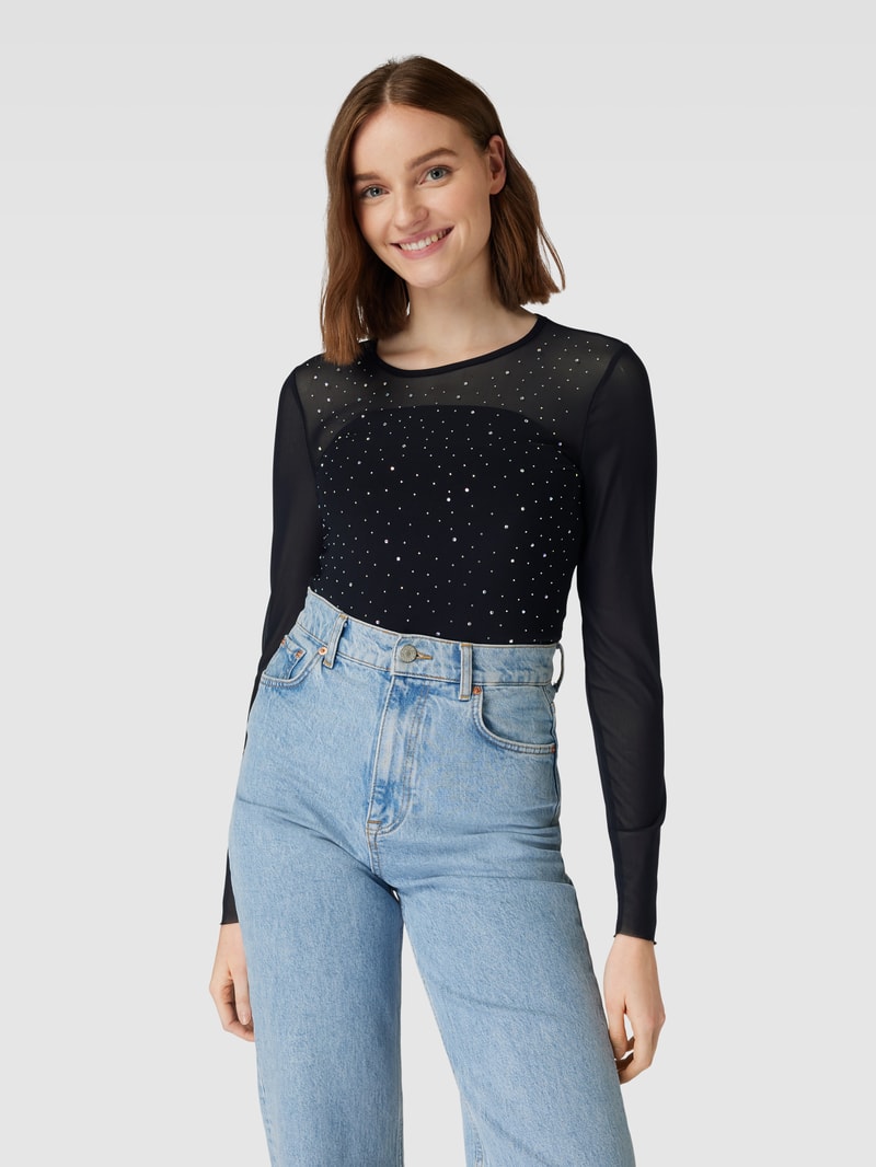 Longsleeve mit Strasssteinbesatz Modell 'ELSA' in black