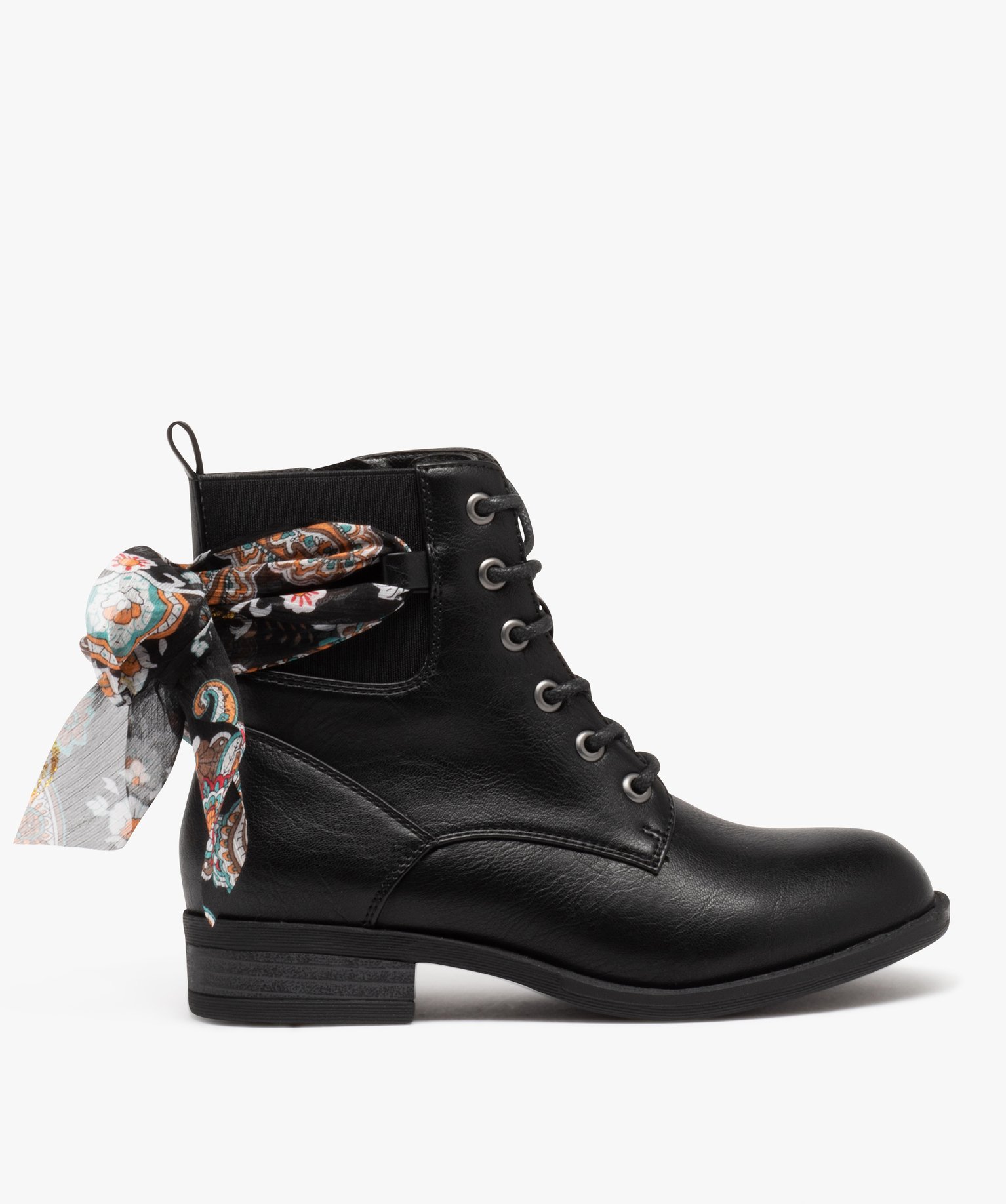 Boots à lacets et ruban en voile fille noir | GEMO