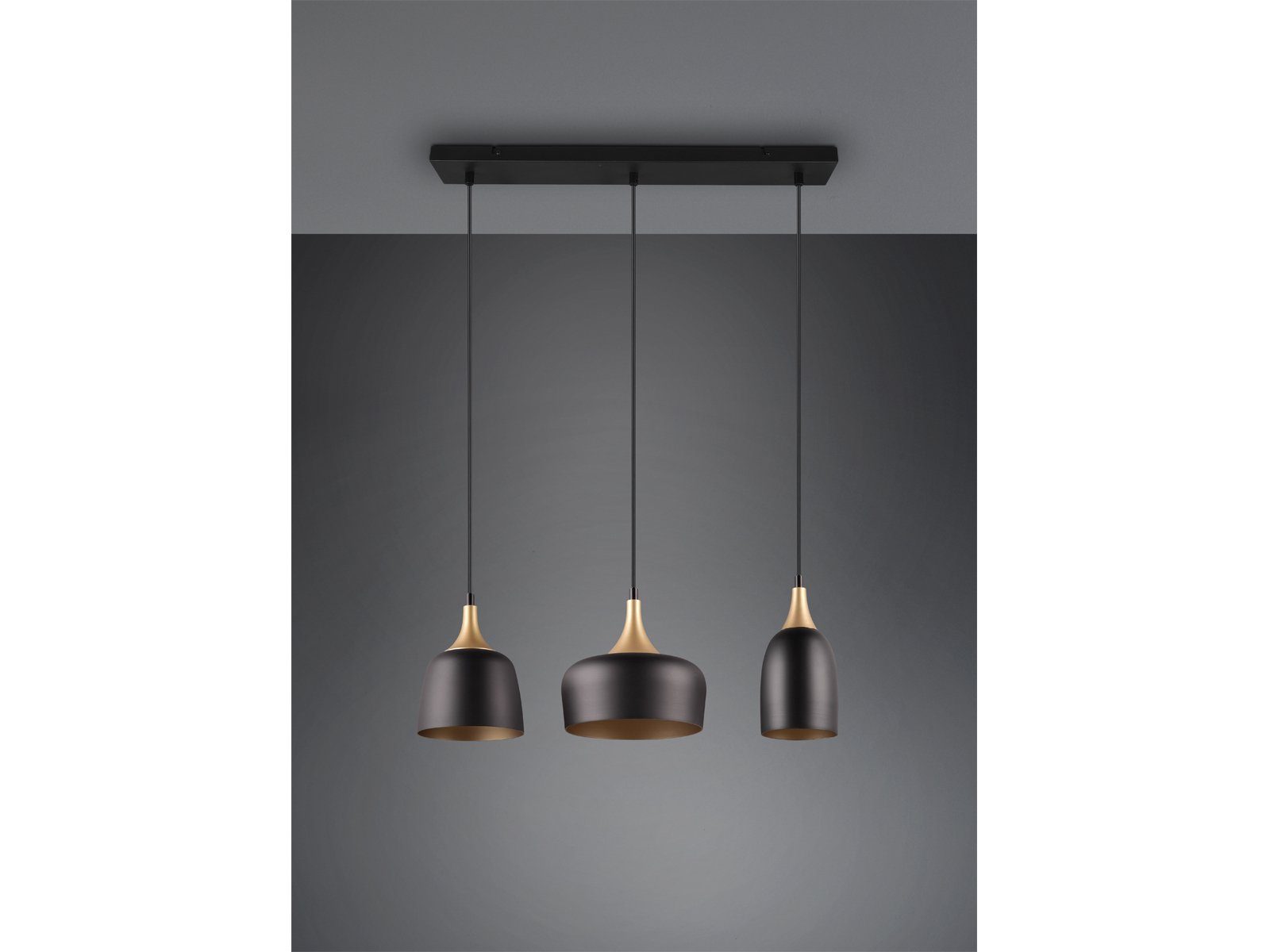 meineWunschleuchte LED Pendelleuchte, Dimmfunktion, LED wechselbar, warmweiß, Designer Balken-Lampe übern Esstisch 3 flammig Schwarz Gold dimmbar