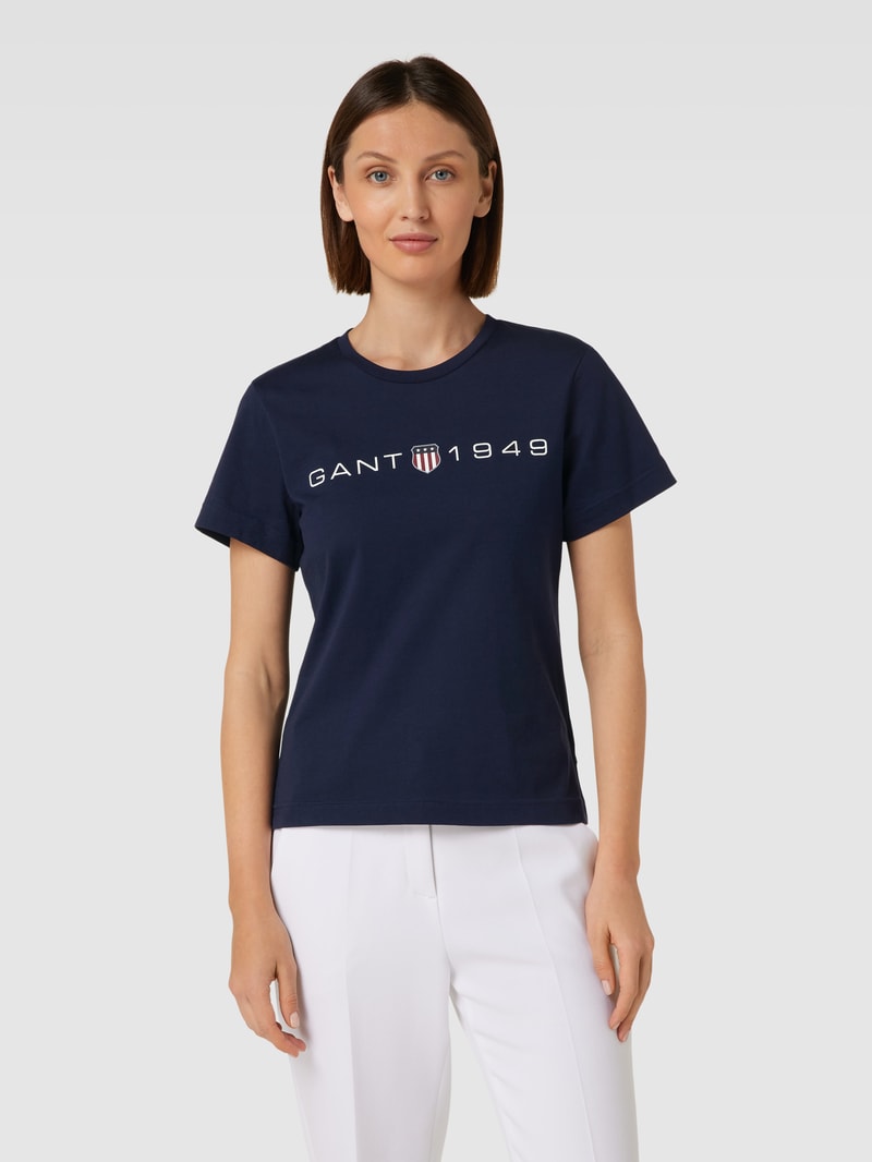 T-Shirt mit Label-Print in marineblau
