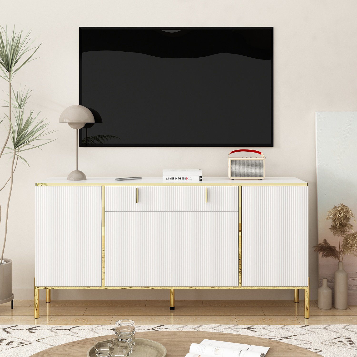 FUFU&GAGA Sideboard Komodenschrank mit 4 Türen und 1 Schublade