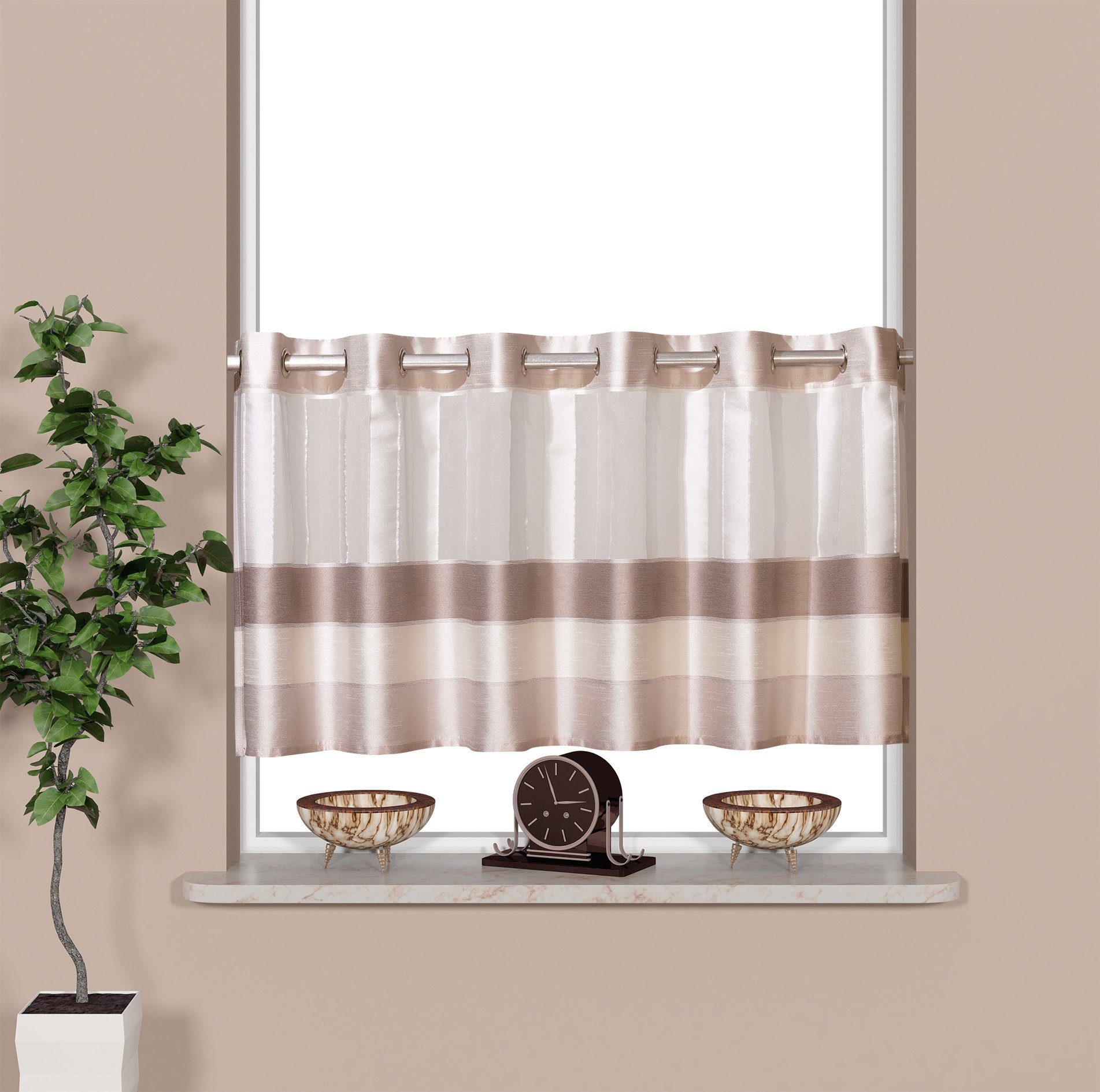Scheibengardine Scheibengardine Ösengardine Bistrogardine Küchengardine 2221 Natur Grau Beige 50x140 cm, EXPERIENCE, Ösen (1 St), halbtransparent, Scherli, Organza, mit 12 Ösen