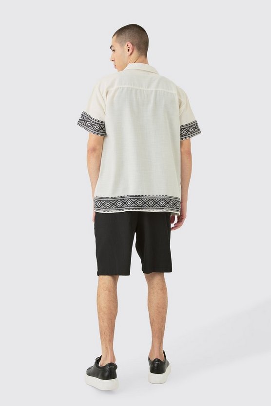 Oversized Linen Look Aztec Border Shirt