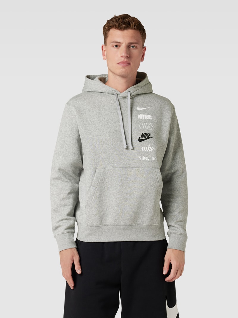Hoodie mit Label-Details in hellgrau meliert