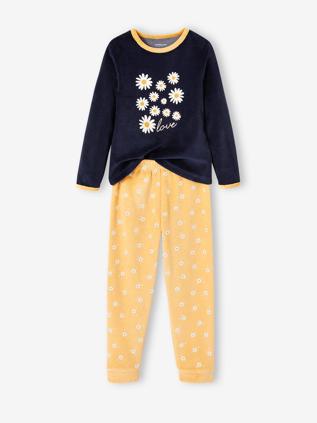 Lot de 2 pyjamas velours marguerites fille ocre