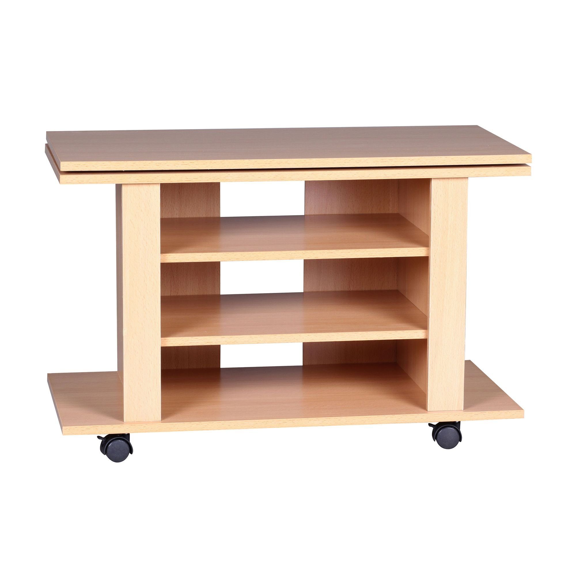 FINEBUY Lowboard FB36667 (Buche 75x38x51, TV-Board mit Rollen Drehbar), Fernsehunterschrank mit Stauraum, HiFi Regal