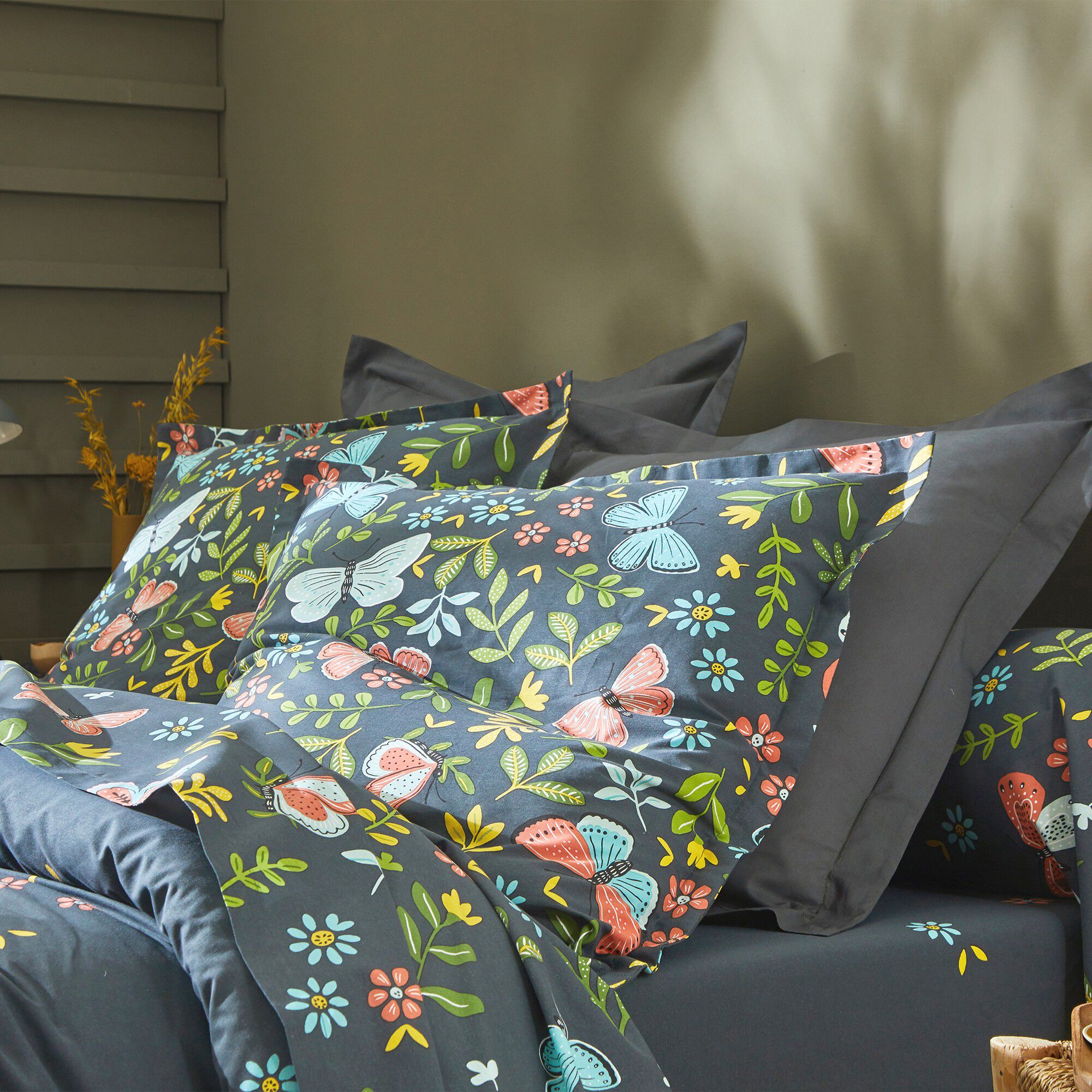 Linge de lit Envolée en coton à motifs papillons