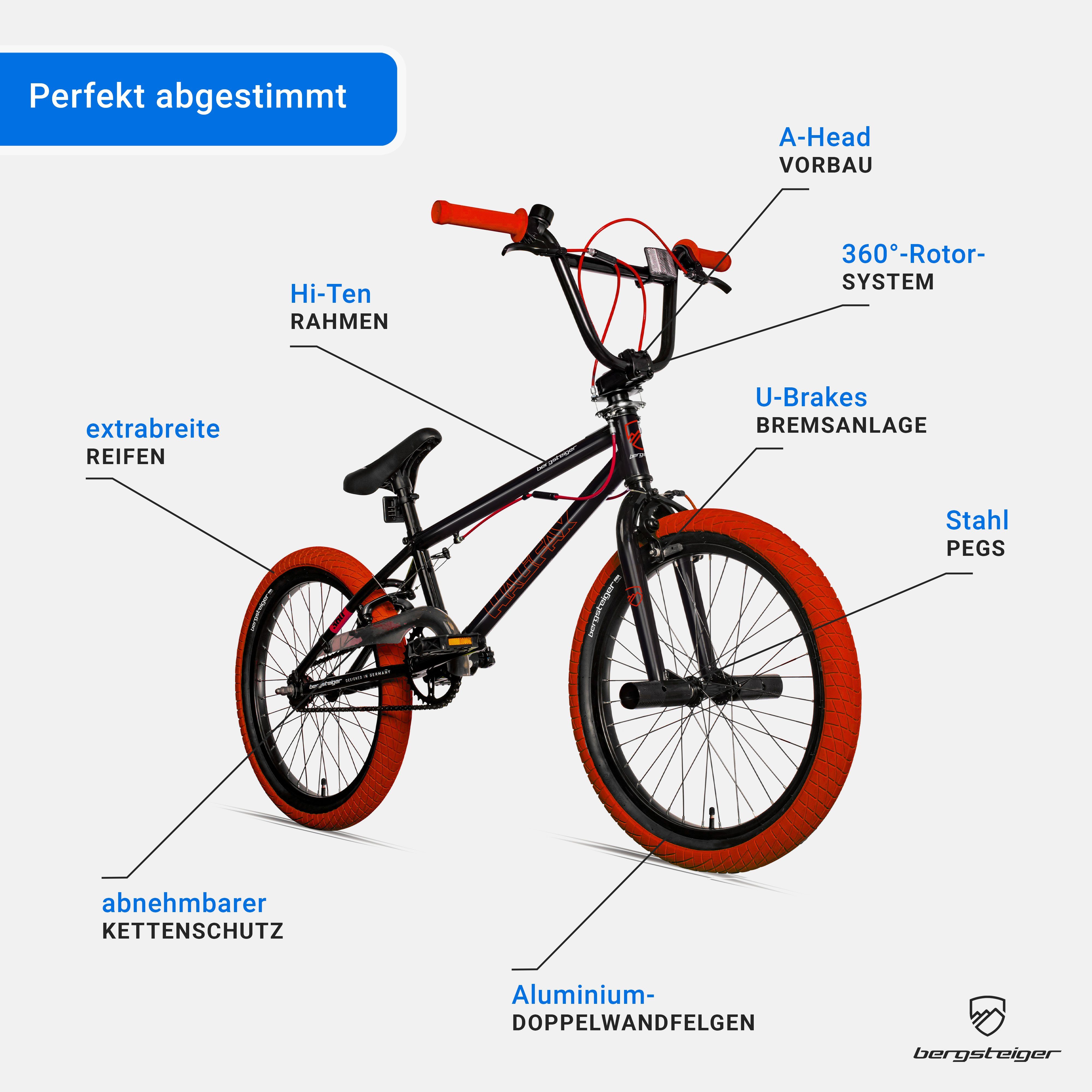 bergsteiger BMX-Rad Halifax 20 Zoll BMX, Fatbike, 360° Rotor-System, Freestyle, 1 Gang