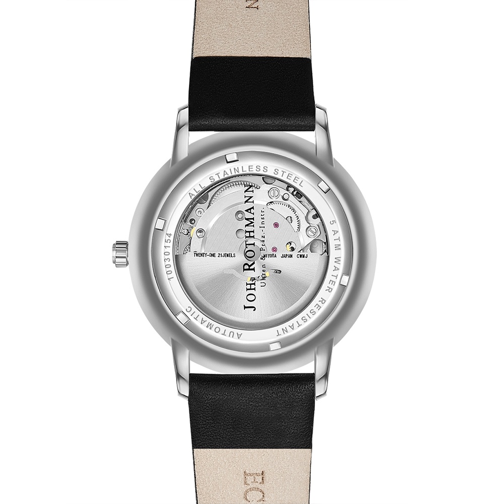 Joh. Rothmann Montre automatique Friedrich en Argent Cuir véritable en Noir Montre