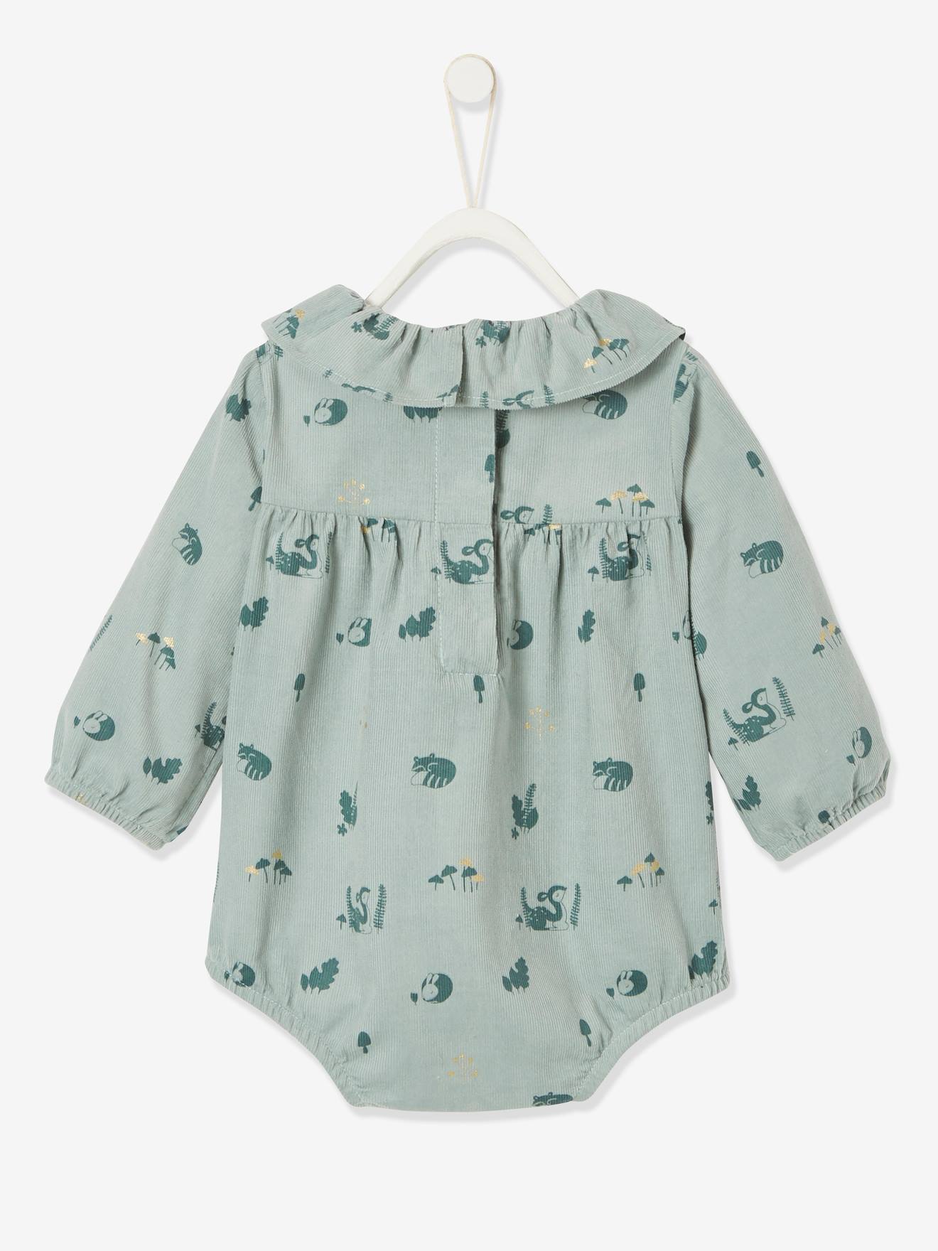 Vertbaudet Baby Kurzoverall aus bedrucktem Samt - grün