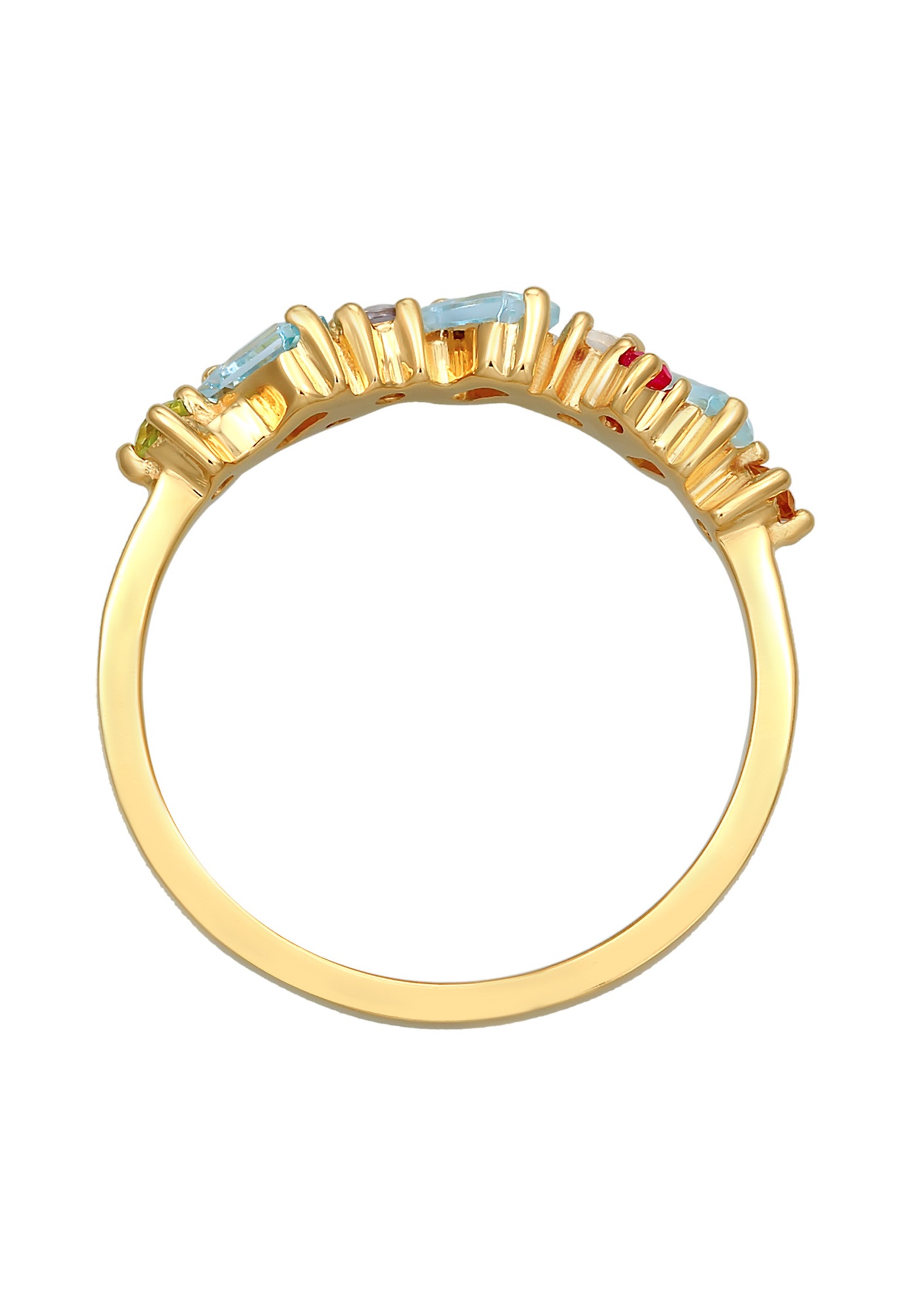 Anello da donna Elli PREMIUM, glamour e multicolore, con peridoto, topazio e pietra di luna, in argento sterling 925 placcato oro.