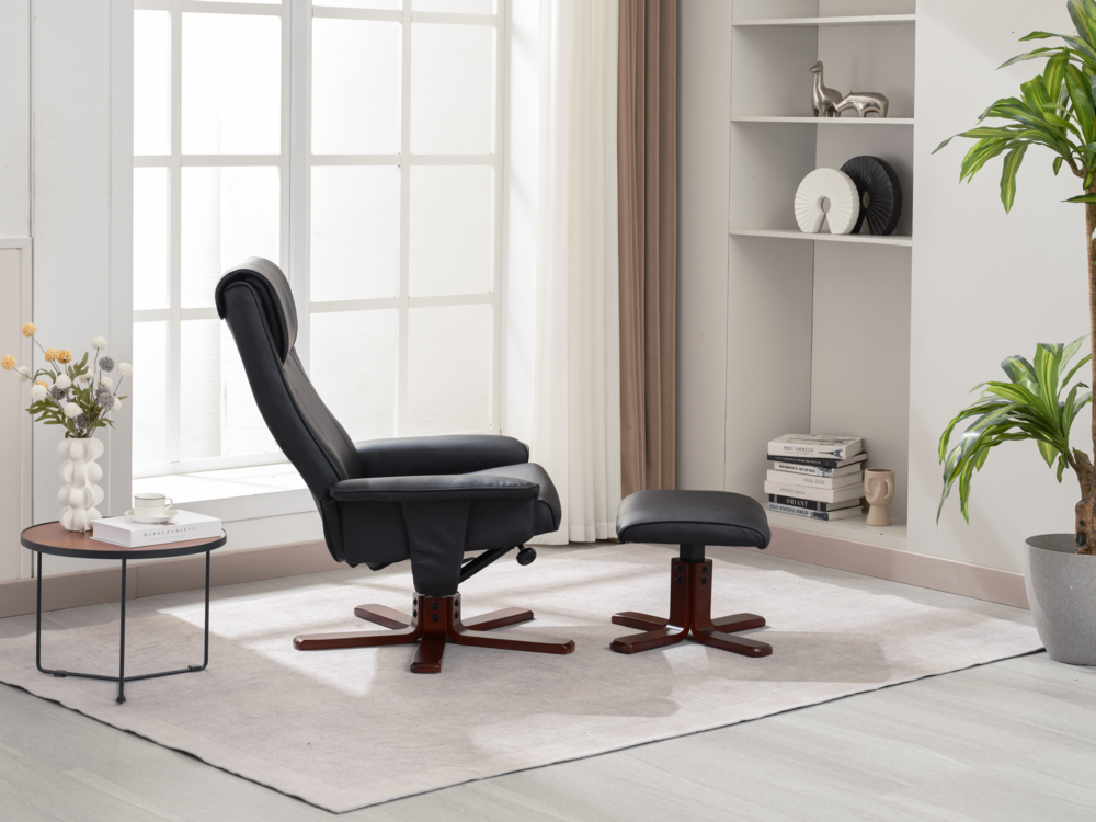 Happy Home Happy Home verstellbarer Relaxsessel mit Hocker schwarz & Holzbeine