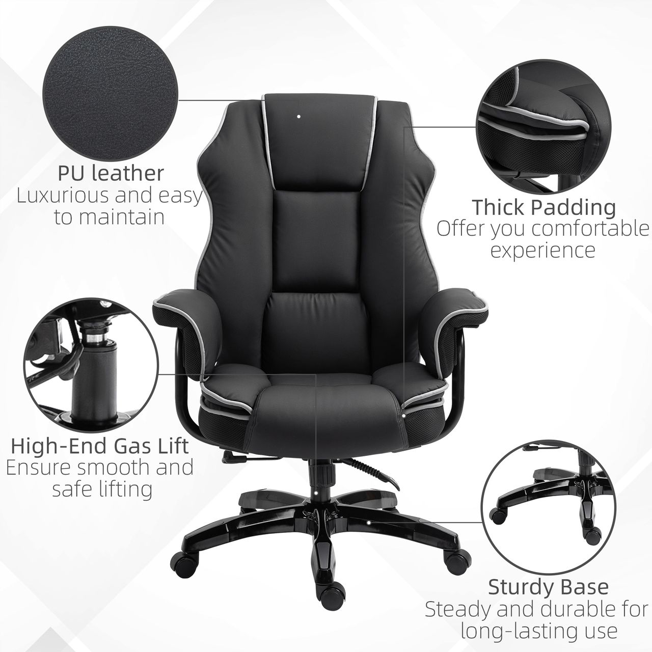 Vinsetto Ergonomischer Bürostuhl mit Wippfunktion Drehstuhl höhenverstellbar