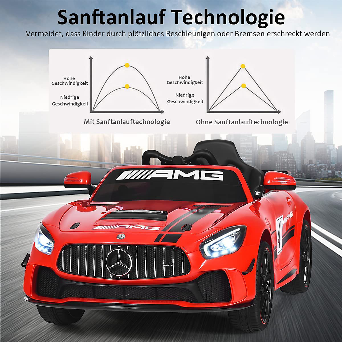 Elektroauto Mercedes AMG GT4 mit Schaukelpferd-Funktion