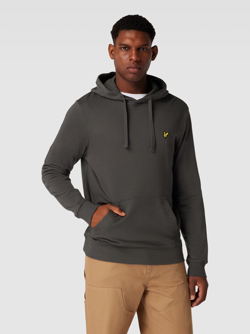 Hoodie mit Motiv-Stitching und Känguru-Tasche in anthrazit
