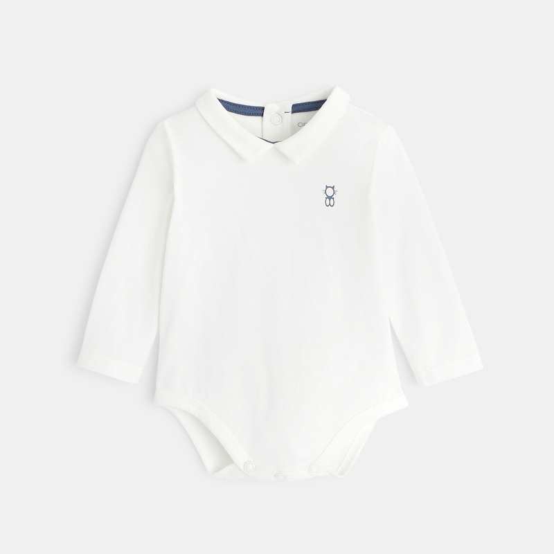 Salopette maille fantaisie et body col polo bleue naissance