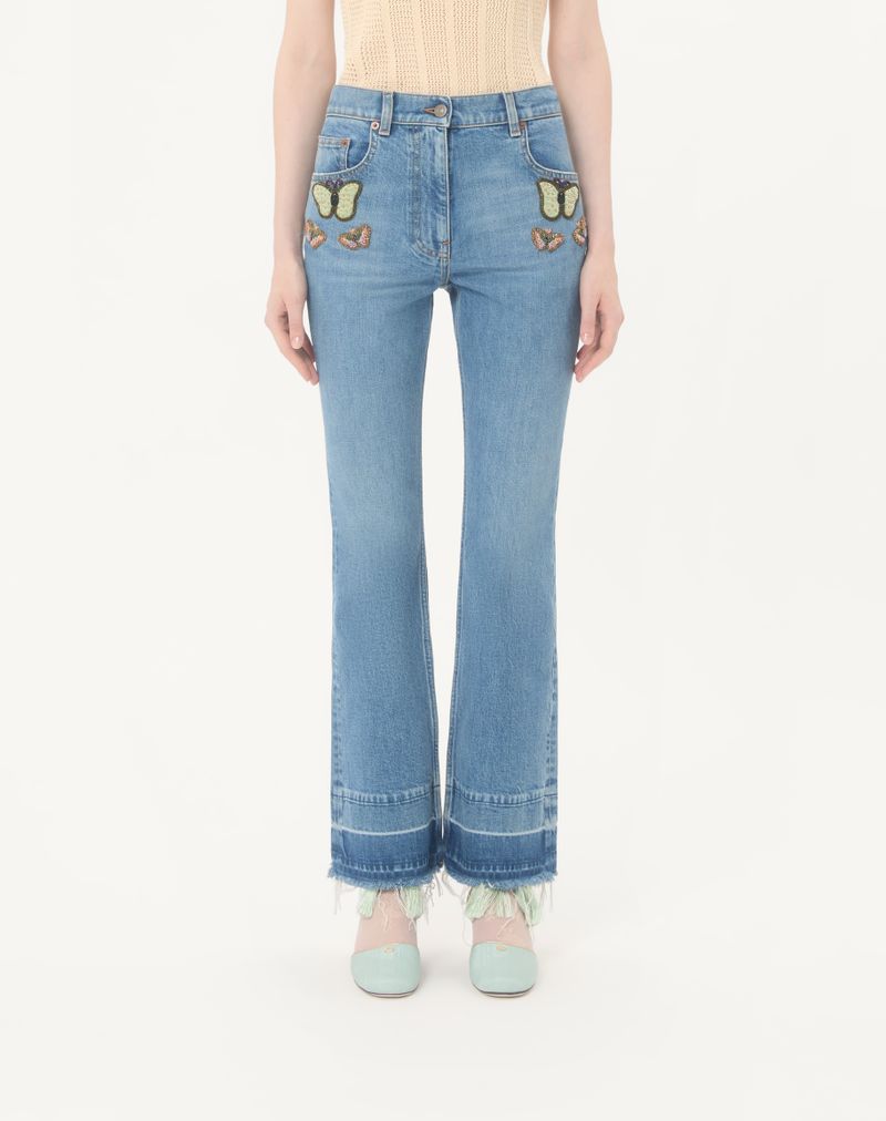 Broderede denimbukser