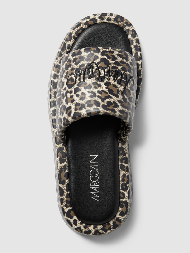 Slides mit Animal-Print in schwarz