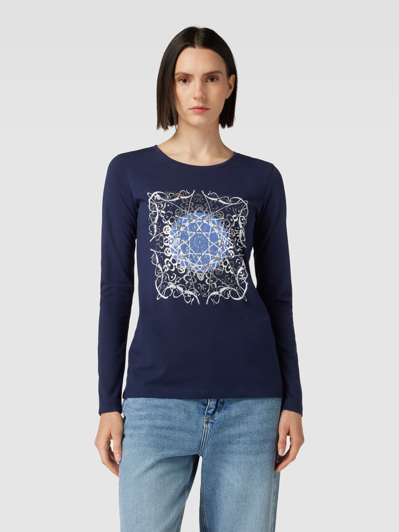 Longsleeve mit geripptem Rundhalsausschnitt  in dunkelblau