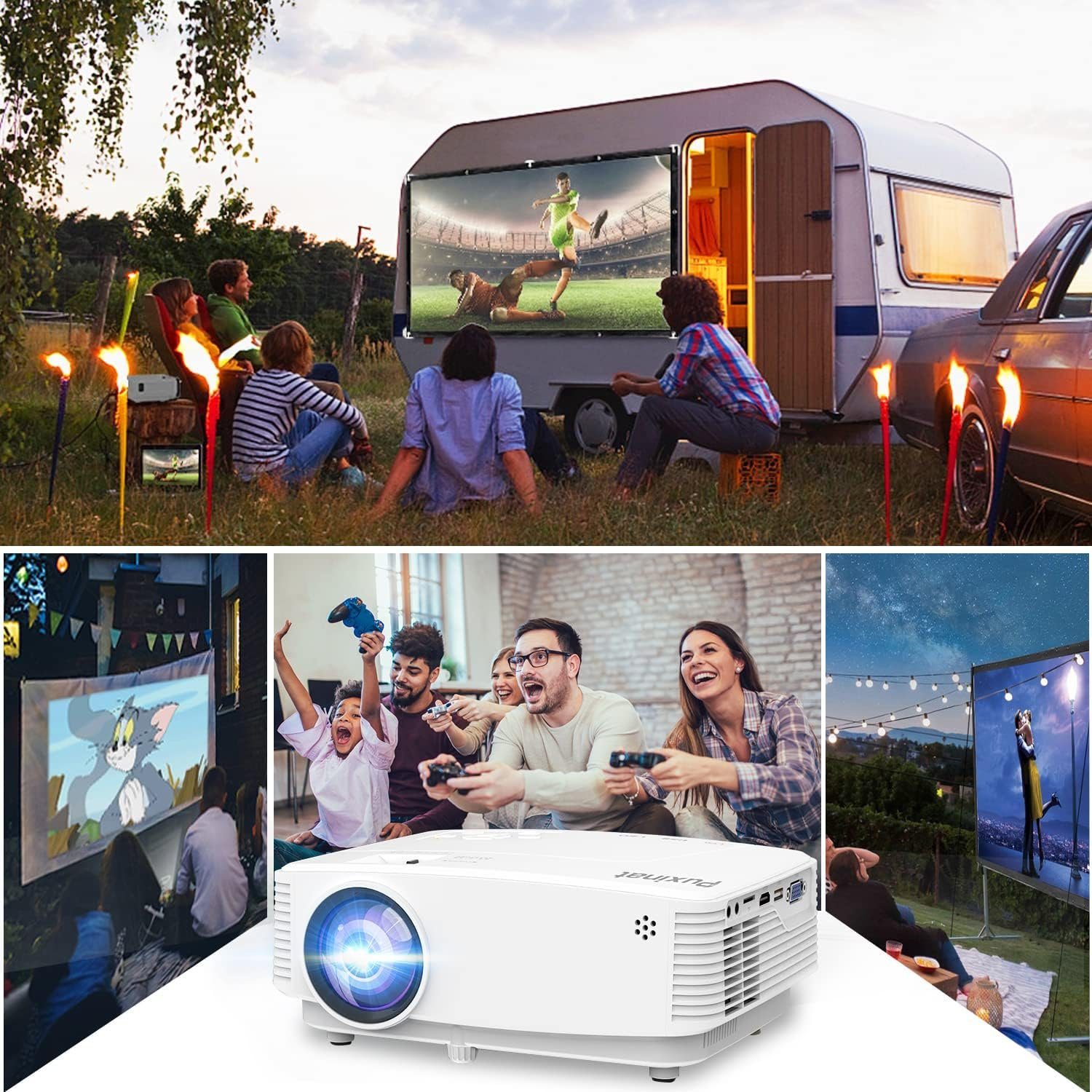 Puxinat Portabler Projektor (10000 lm, 1920 x 1080 px, 1080P Full HD 200 ANSI 10000 Lumen 270 Display Tragbarer Projektor)