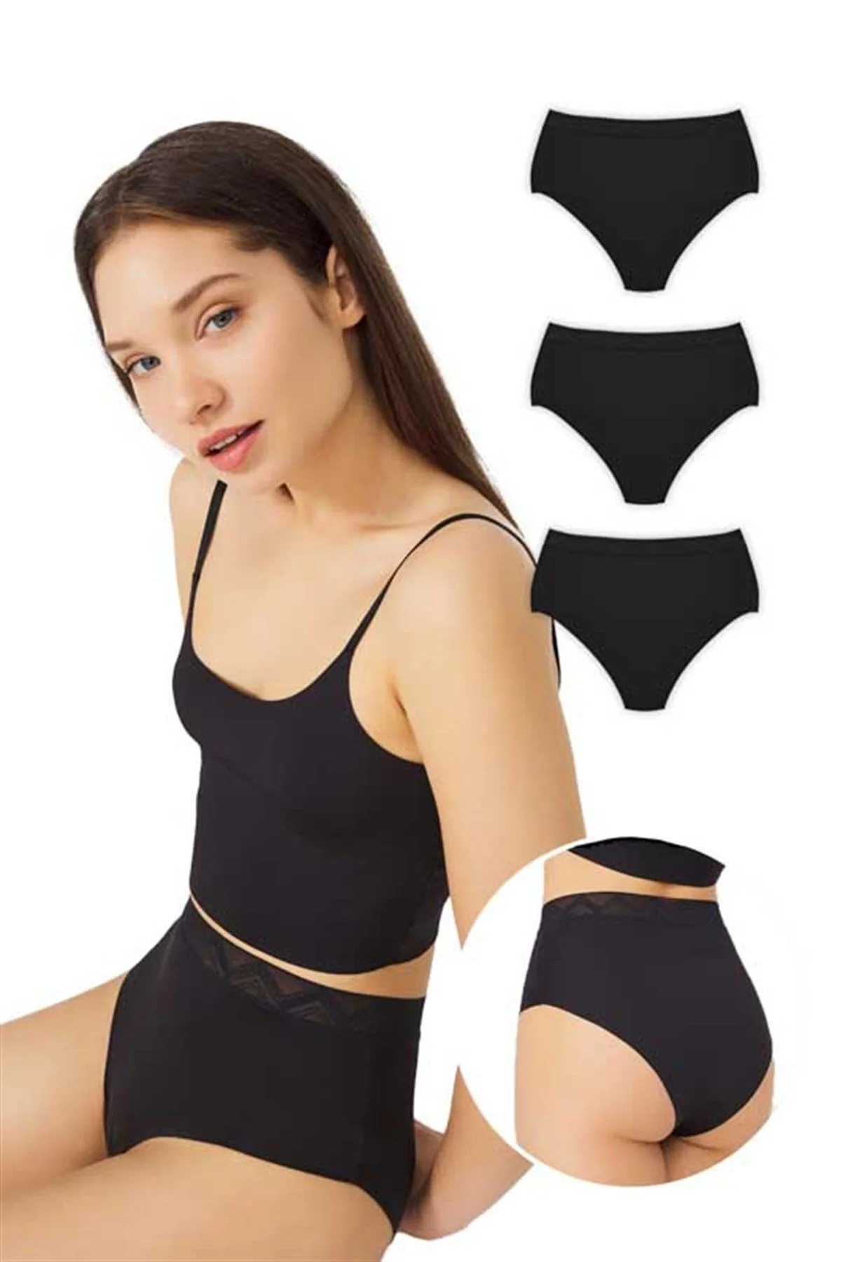 Cottonhill  Basic-Bikini-Höschen mit hoher Taille, lasergeschnitten, 3er-Pack – 3