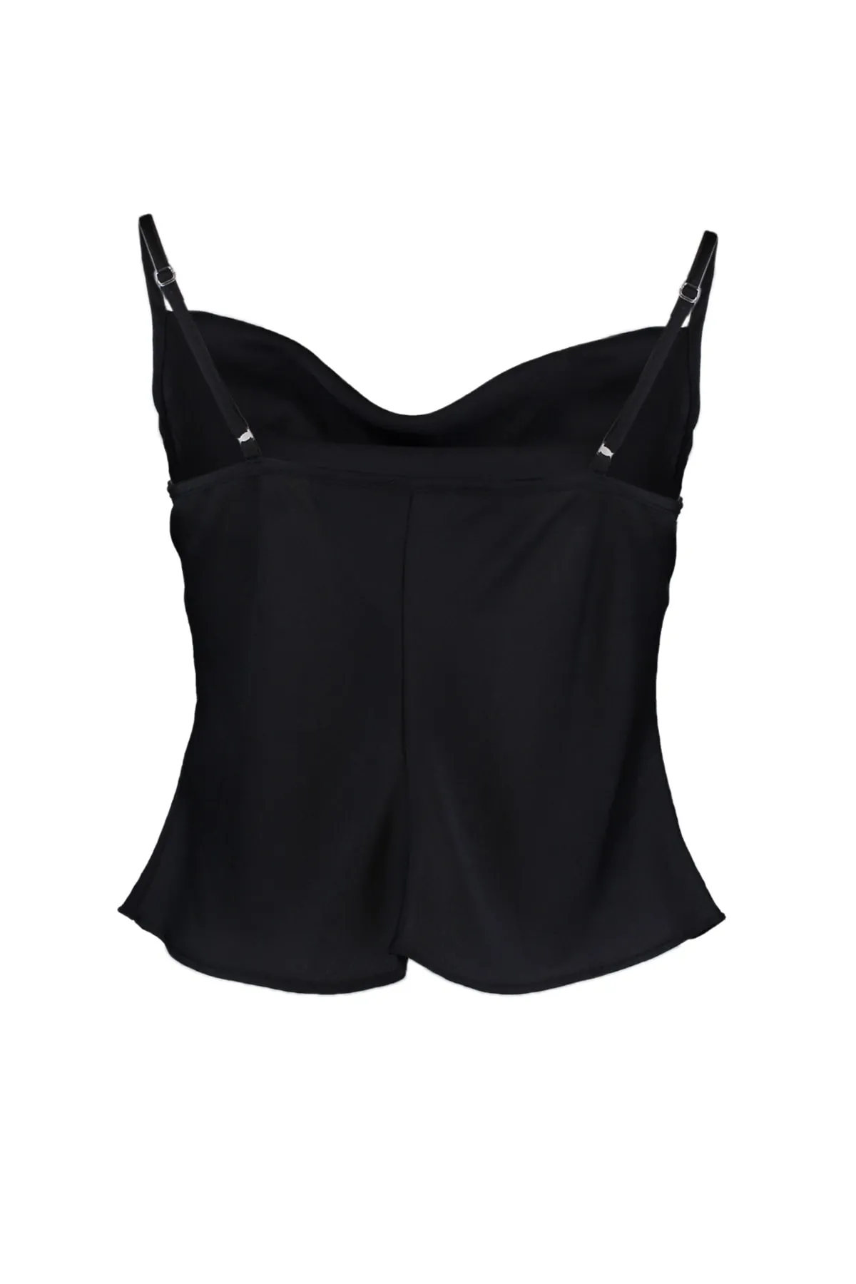 Trendyol Collection  Schwarze Bluse aus gewebtem Satin mit trägerlosem Kragen TWOSS19BB0161
