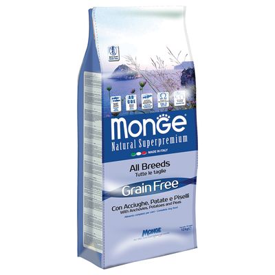 Monge Superpremium Grain Free All Breeds Sardellen, Kartoffeln und Erbsen