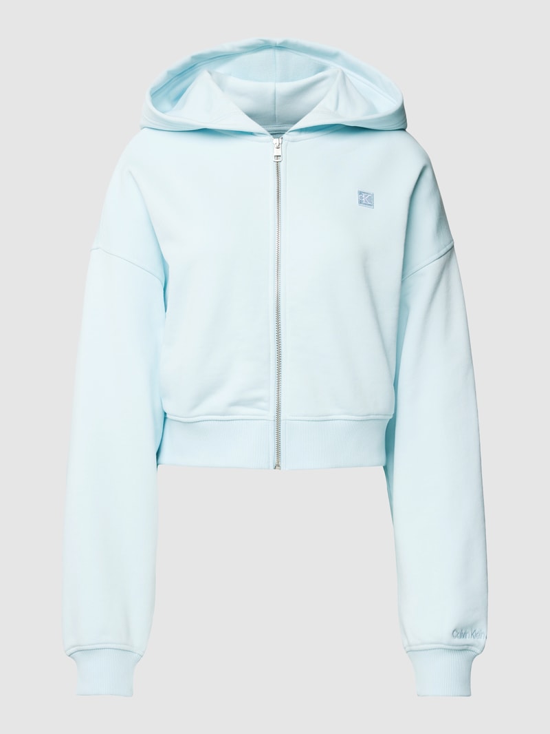 Cropped Sweatjacke mit Label-Patch Modell 'EMBRO' in hellblau